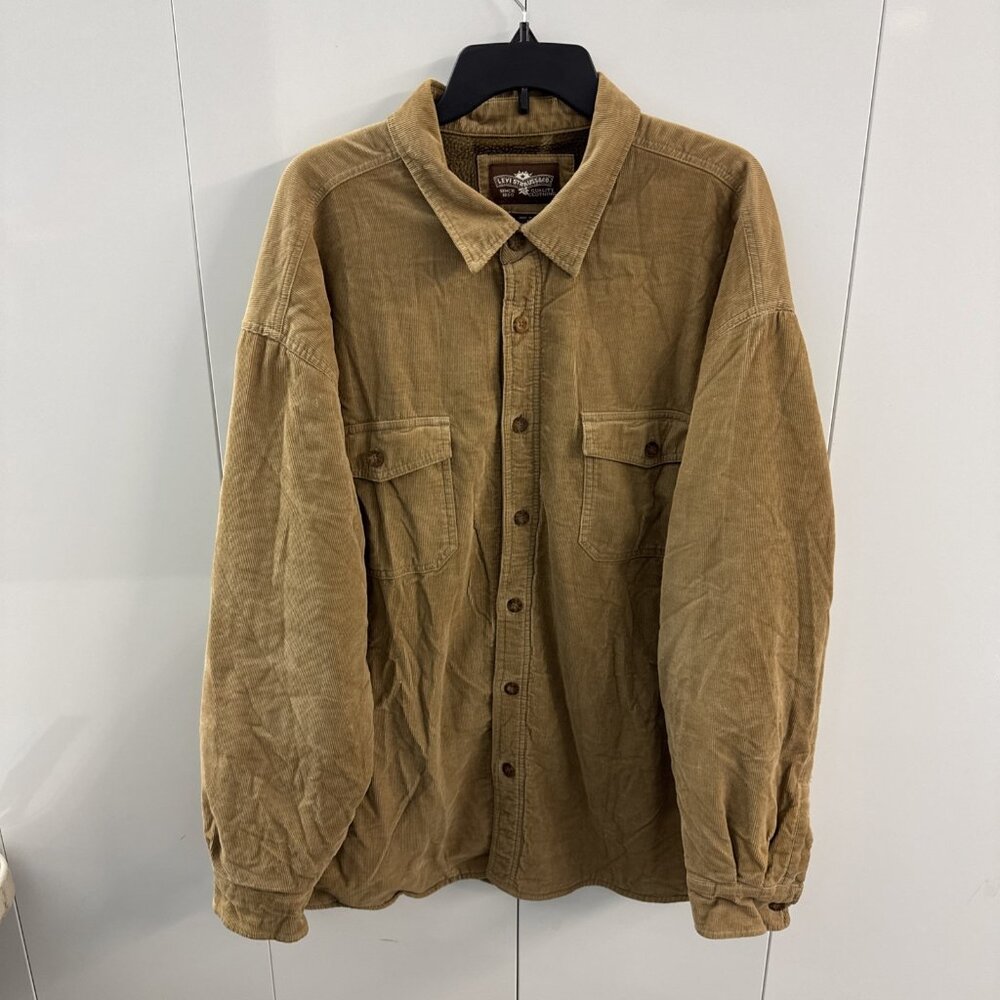Levis Corduroy Coat Mens XXL Tan Brown Plaid Fleece‎ Flannel Lined Barn Shacket